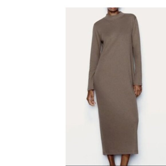 Chic Long Sleeve Maxi Dress in Taupe - Picture 1 of 6